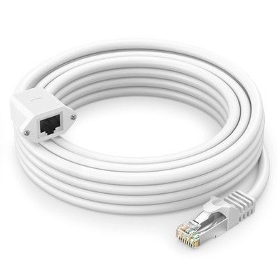 White Cat 6 Ethernet Extension Cable Extender 30 FT Shielded RJ45 MaleFemale