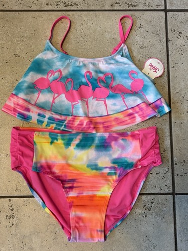 NEW Justice Teen Girl Sz. 18 Flamingo Tie Dye Flounce 2 Pc. Set Swim Bikini NWT - Picture 2 of 14