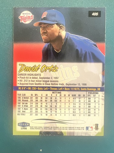 1998 Fleer Ultra #405 David Ortiz Minnesota Twins HOF - Bild 2 von 2