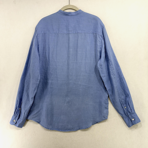 COS Camicia Uomo Blu Medio 100% Canapa Collo Mandarino Bottone Anteriore Manica Lunga - Foto 2 di 11