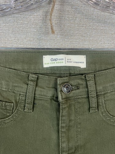 Gap Size 27 Tall Mid Rise Olive Green Ripped Skinny Leg Jeans With Stretch - Picture 3 of 8