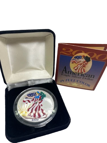 2000 American Eagle Full Color Walking Liberty .999 Fine Silver 1oz Coin COA