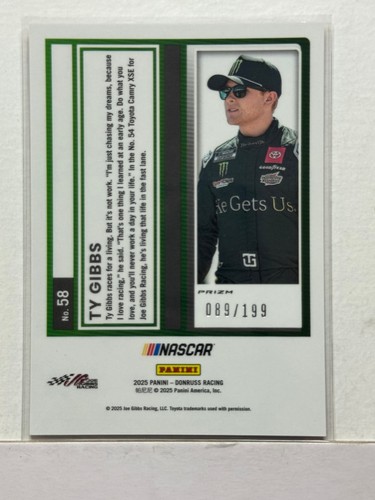 Donruss Racing Optic Red Velocity #58 Ty Gibbs 089/199 2025 - Imagen 2 de 2