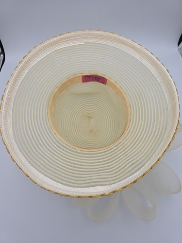 Vintage Mr. Hi's Hut klassisch creme gold Kirche Pailletten 21" Passform rund Stroh Damen - Bild 12 von 14