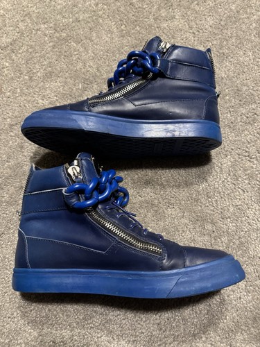 Guiseppe Zanotti Blue Leather Chain Link HIgh Tops Eu40 Us7 Mens Italy Made - Bild 7 von 11