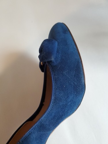 Vintage Orsini Originals Blue Suede High Heel Pumps Gold Bow Toe NOS NWOB - Picture 10 of 13