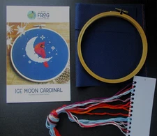 ICE MOON CARDINAL Winter Counted Cross Stitch Kit with Embroidery Hoop