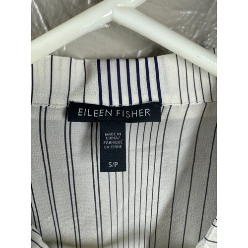 Eileen Fisher Varied Striped Silk Camp Shirt Short Sleeve Button Top Size Small - Picture 3 of 5