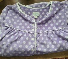 Lanz of Salzburg House Nightgown Medium Purple Floral Fleece Buttons Pockets