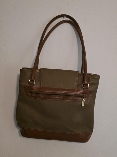 Vintage Brown Leather Canvas Shoulder Tote Bag Purse Satchel - Picture 4 of 4