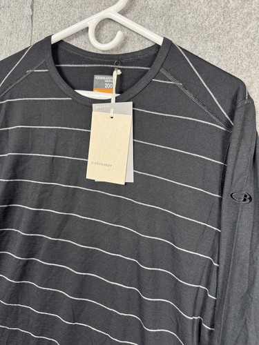 Camisa Icebreaker Para Hombre XL Negra 200 Oasis Manga Larga Lana Merino Rayas Nueva - Imagen 3 de 6