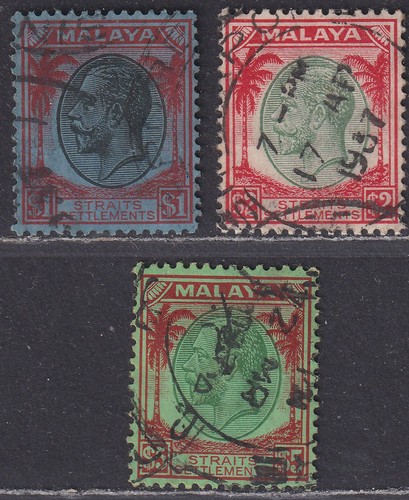 Malaya Straits Settlements 1936-37 KGV $1, $2, $5 Used SG272-274 cat £34