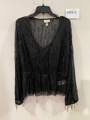 BON PRIX Black Sequin V-Neck Top      Plus Size  UK 20    (FS115-1)