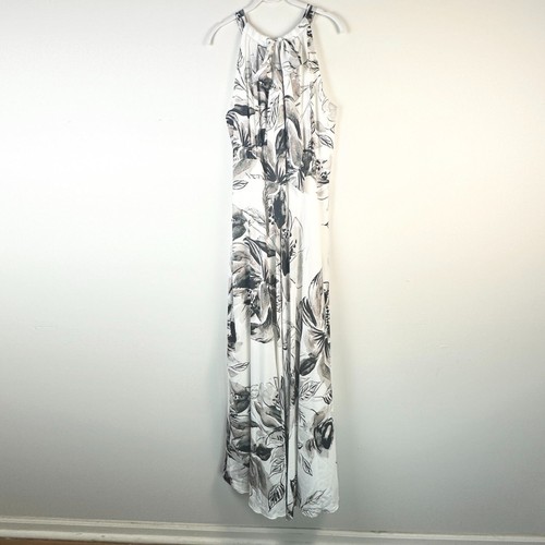 Eliza J Dress Women 16 Ivory Black Pink Floral Chiffon Maxi Halter Boho Twee NWT - Picture 3 of 7
