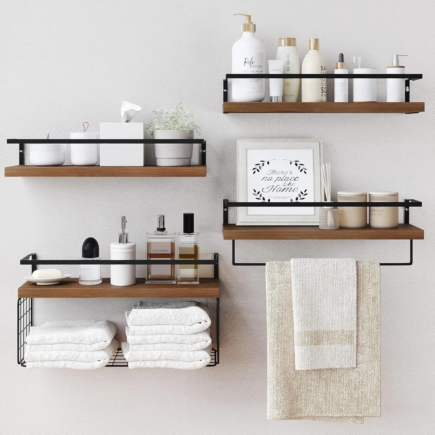 Wood Floating Shelves Wall Mounted 4 1 Tier Rustic Bathroom Wall Shelves Over