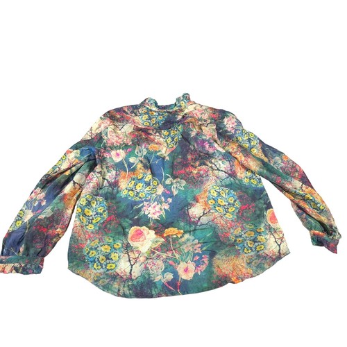 Johnny Was Buttop Up 100% Silk Blouse Women Size M Floral Watercolor Art To Wear - Picture 2 of 5