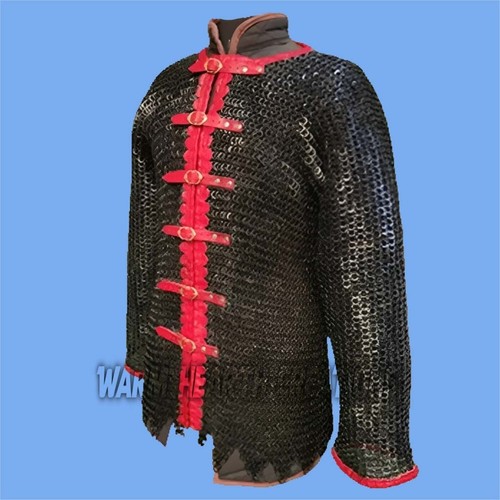Brown Leather Medieval Chainmail Shirt 9MM Flat Riveted And Washer Black finish - Bild 3 von 6