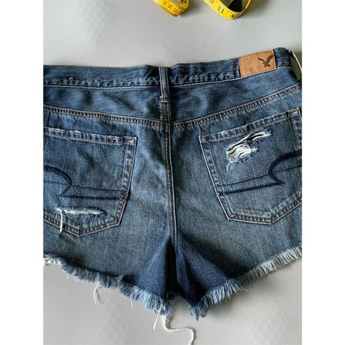 Pantalones cortos de mezclilla para mujer American Eagle de tiro alto desgastados talla 10 azules - Imagen 7 de 11