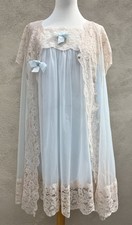 Vtg 60s Baby Blue Double Layer Bridal Peignoir Babydoll Nightgown Robe Set Small