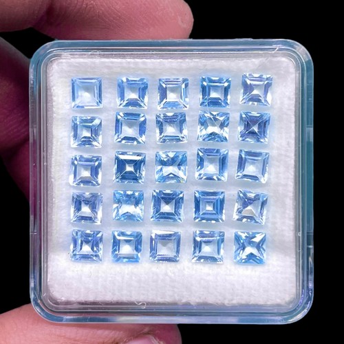 25 Pcs Natural Sky Blue Topaz 4x4mm Square Cut Top Quality Loose Gemstones Lot - Picture 6 of 12