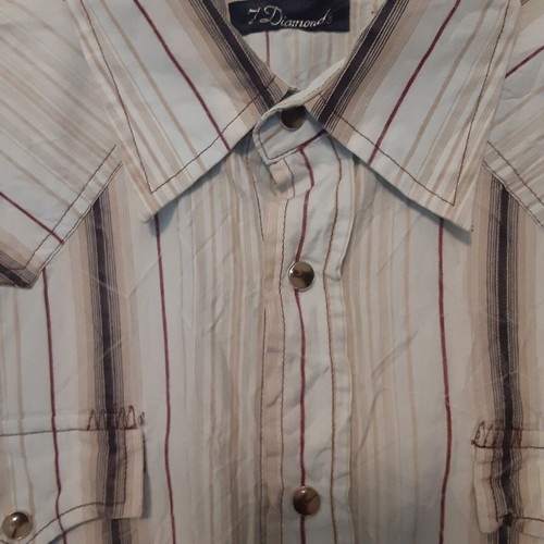 7 Diamonds Shirt XL Long Sleeve Button Blue Striped Pearl Snap Pockets Western - Picture 3 of 12