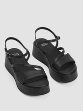 Eileen Fisher Women Dae Leather Wedge Sandal Black Shoes 8