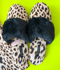Victoria's Secret Leopard Animal Print Satin House Slippers Size M 7-8