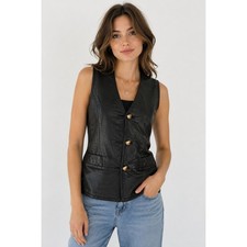 Vintage Wilsons Leather Black Leather Vest Heart Buttons Womens Medium Bikercore