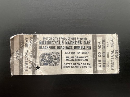 Motorrad Madness Day Blackfoot Ticket Stub Milan Michigan 31. Juli 1993