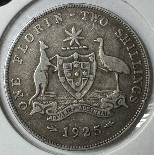 Australia 1925 (m & sy) Florin - 2 Shilling Silver Coin KM-27 - Picture 3 of 3