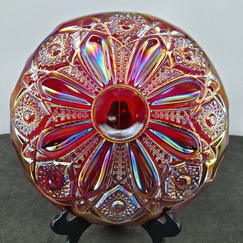 Indiana Sunset Amberina Rojo Carnaval Vidrio Iridiscente Plato de Picar 14" Usado en Excelente Condición - Imagen 11 de 24