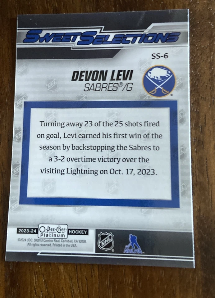 2023-24 O-Pee-Chee Platinum Sweet Selections Devon Levi #SS-6 - Image 2 of 2