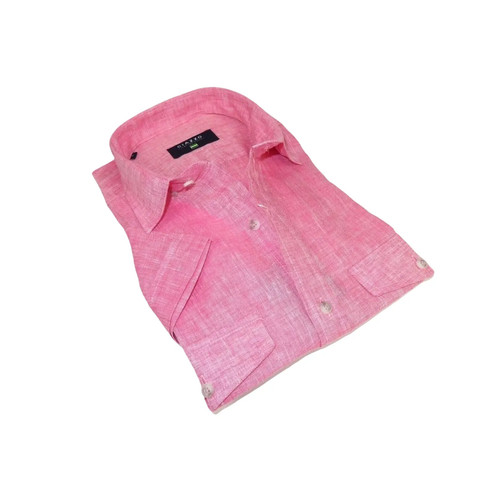 Men's Ciazzo Turkey 100% Linen Breathable Shirt Short Sleeves #Linen 29 Pink - Picture 2 of 5