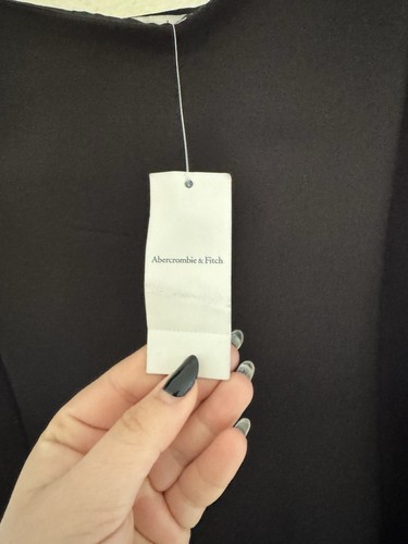 NEW Abercrombie Mixed Fabric Drop Waist Midi Dress Slit Large Tall Black NWT - Picture 8 of 11