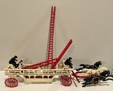 Large Vintage Cast Iron Horse-Drawn Fire Wagon Fire Engine with Ladders   28  
