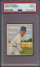 1950 Bowman Harry Gumbert Pittsburgh Pirates Card #171 PSA 2