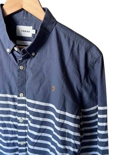Men’s Farah Slim Fit Striped Blue Shirt, Size Medium, 100% Cotton - Picture 5 of 8