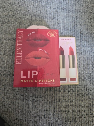 ELLEN TRACY Lip Duo MATTE LIPSTICKS Dark Red & Cherry Red - Picture 1 of 5