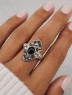 Sterling Silver Antique Edwardian 1920s Art Deco Black Onyx & Marcasite Ring