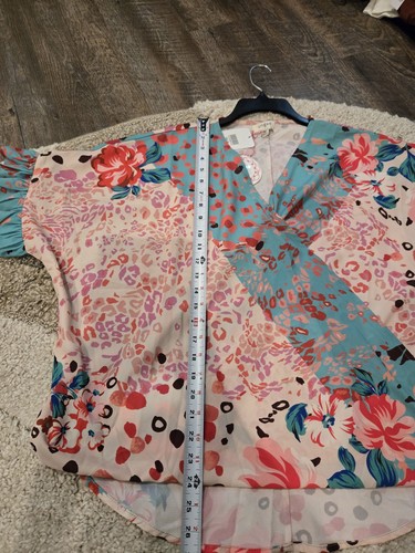 Umgee NWT Floral and Animal Print Mixed Print Crossover Blouse w/ Ruffles Medium - Picture 12 of 12