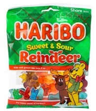 4oz/25ct HARIBO Sweet & Sour REINDEER Shaped Gummy Candy Assorted FRUIT Flavors
