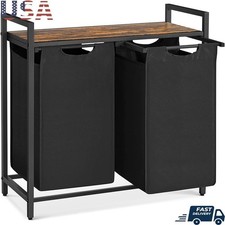 2 Compartment Laundry Hamper Removable Bags Top Shelf Sturdy Steel Frame New