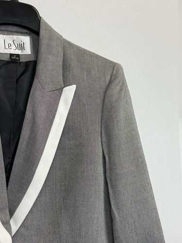 Le Suit Women’s 8 Gray/White 2-piece Suit Set Blazer Pants Office Career Preppy - Bild 4 von 13