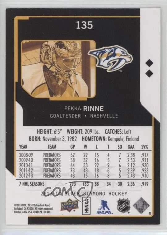 2013-14 Upper Deck Black Diamond Pekka Rinne #135 - Image 2 of 2
