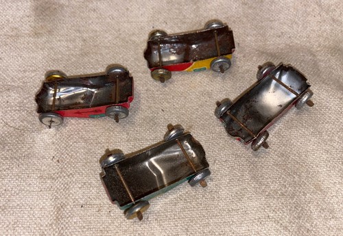4er Set Miniatur 1-3/4" bunte Blech Litho Spielzeugautos mit Metallrädern - Bild 6 von 6