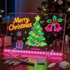 LED Drawing Board with Colors, 14X10'' 3 Modes & 7 Color-Lighting Acrylic Dry Er