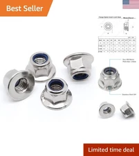 High-Quality 304 Stainless Steel M6 Flanged Lock Nuts with Nylon Insert - 25 PCS