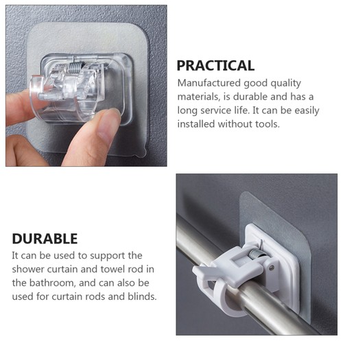 4pcs Self Adhesive Wall Hooks Shower Curtain Fixing Clips Telescopic Rod Clamp - Bild 7 von 12