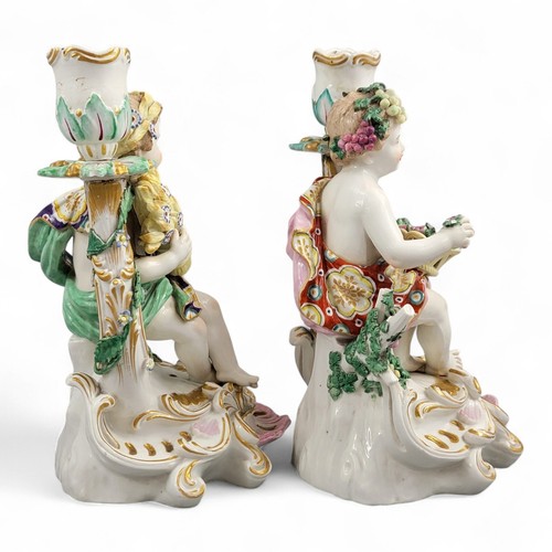 Antique Georgian Chelsea porcelain Summer and Autumn candlesticks c.1775–1783 - Picture 4 of 14