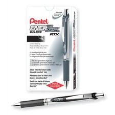 Gel Pen, Retractable,Metal Tip,0.7mm,12/DZ,Black Barrel/Ink